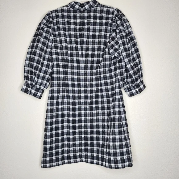 GANNI Check Puffy Long Sleeves Mini Dress 40 - Picture 4 of 9